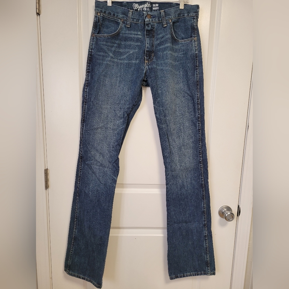 Wrangler Retro Slim Bootcut Blue Jeans, Sz 32×38, 100% Cotton, Mens